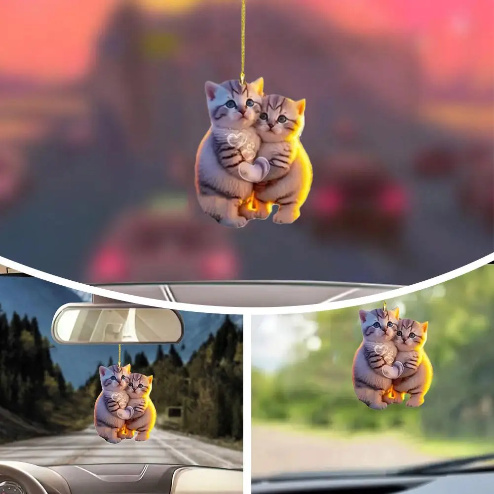 

Acrylic Couple Cat 2D Pendant Cat Decoration Acrylic Ornament Keychain Couple Mirror Decoration Rearview Hanging Cat Kitten N4Y4