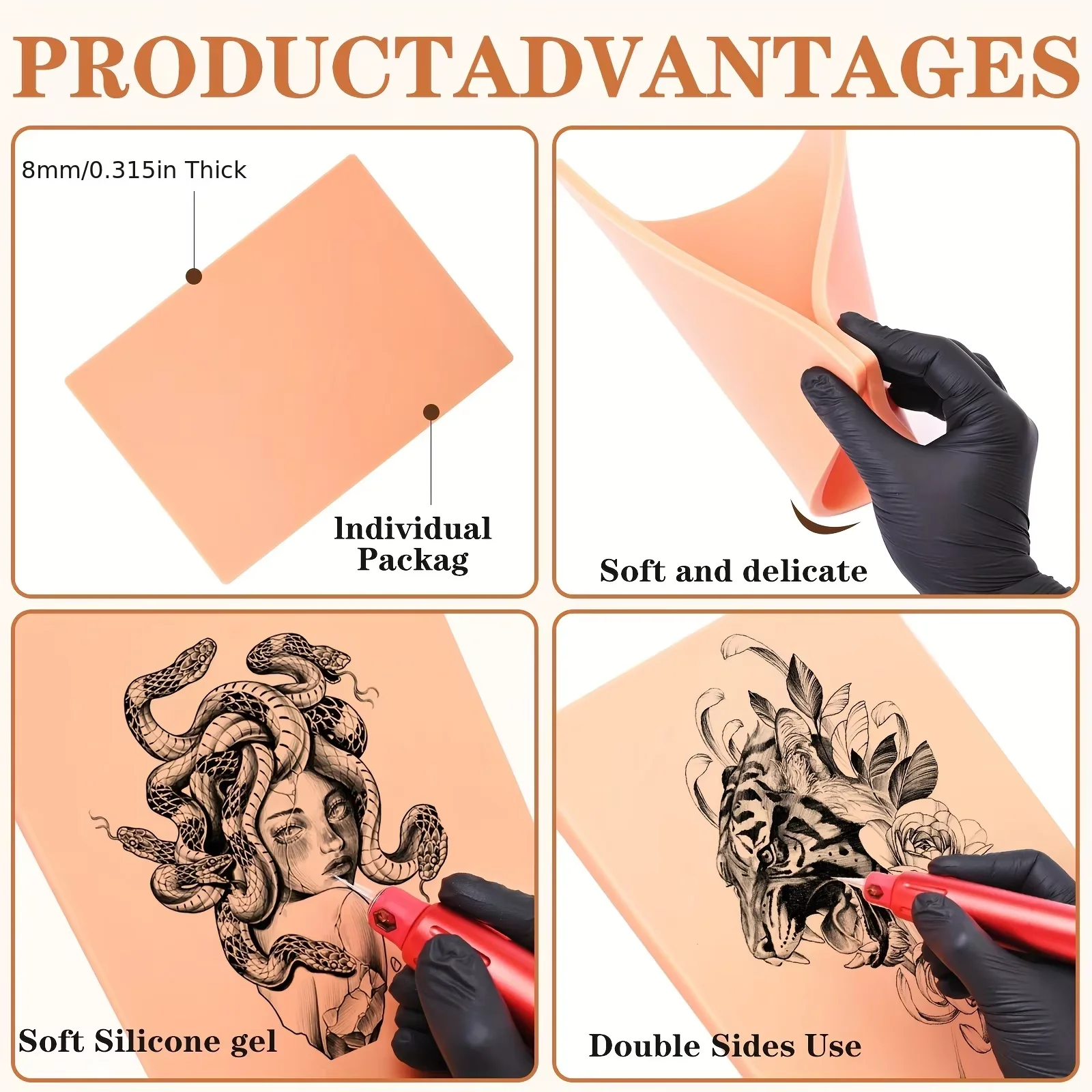 

0.2cm Thick Large Size Tattoo Practice Skin Soft Silicone Double Sided Blank Fake Skin for Tattoo Training and Microblading
