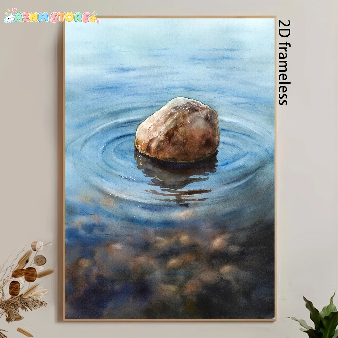 2027,1pc, No Frame, Multiple Sizes, Frameless, Zen Stone Painting, Serene Blue Minimalist Wall Art, Zen Wall Decor Inspired b