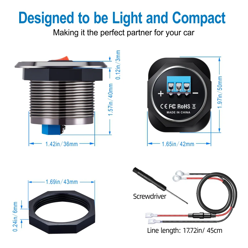 Car Charger SOCKET PD3.0 & QC3.0 คู่ USB C พอร์ตกันน้ําพร้อมสวิตช์ LED 78W Fast CHARGING 12 V/24 V สําหรับอะแดปเตอร์ Moto