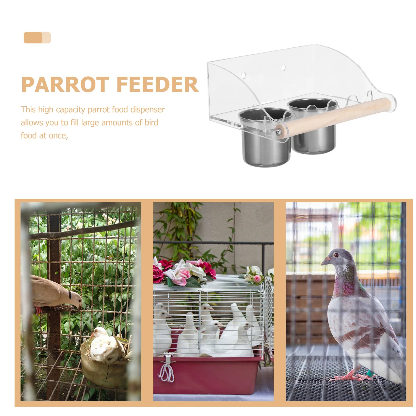 

Набор из 2-х кормушек для попугаев: акриловая чаша большой емкости без проливания, двойной контейнер для клетки, решение для чистого кормления