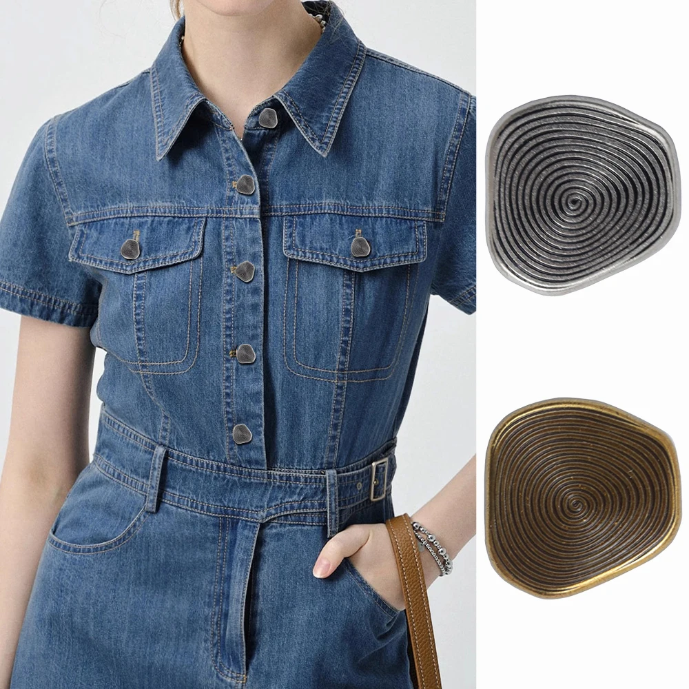 

10PCS Spiral Design Metal Buttons 18/25mm - Gold/Silver Irregular Sewing Buttons for Denim Jacket Coat, Vintage Garment Buttons