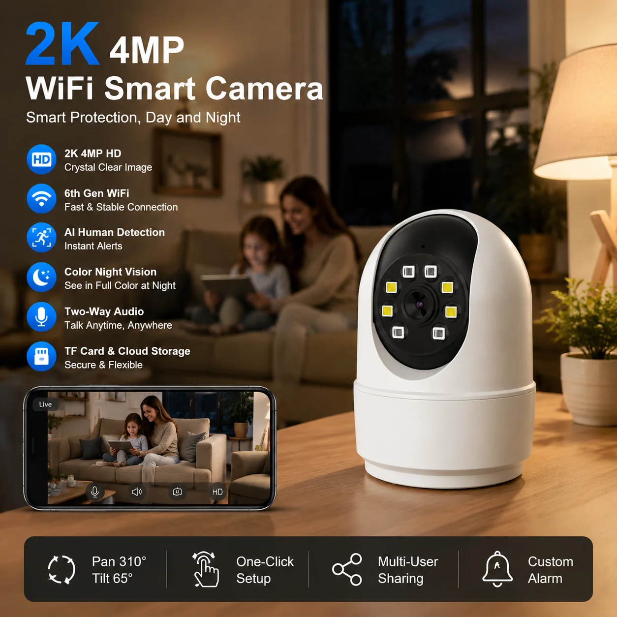 5MP WiFi Baby Monitor Camera Wireless Indoor Security Camera Auto Tracking Human Detection Night Vision Two Way Audio Home CCTV
