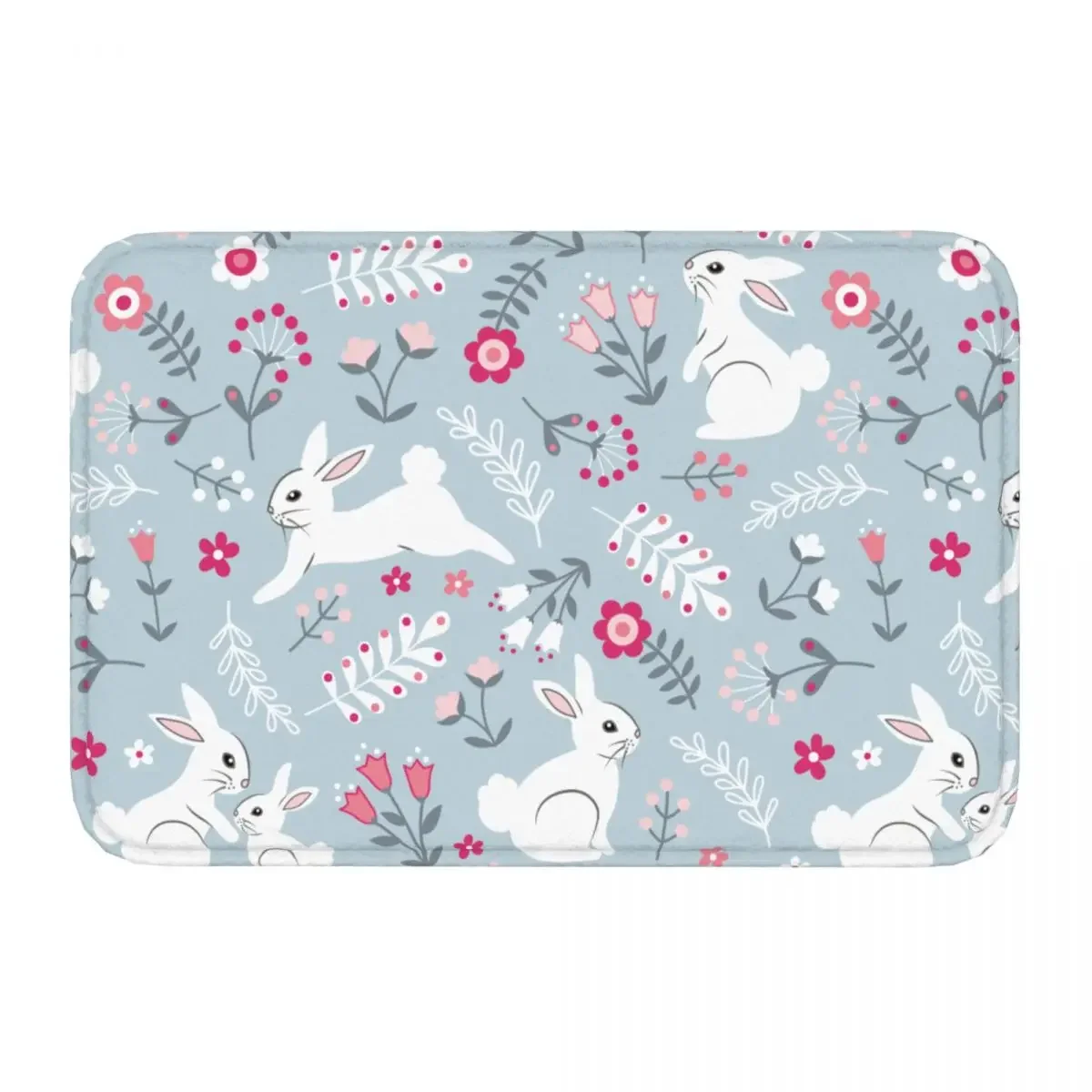 Non-slip Doormat Bunnies And Flowers Carpet Bath Kitchen Mat Prayer Flannel Pattern