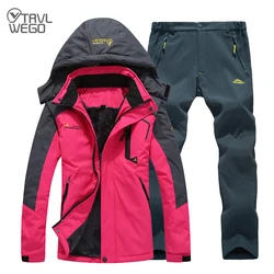 TRVLWEGO-traje de esquí de invierno para mujer, chaqueta de Snowboard impermeable a prueba de viento, pantalones para exteriores, abrigo de nieve de lana térmica 2 en 1 muy cálido