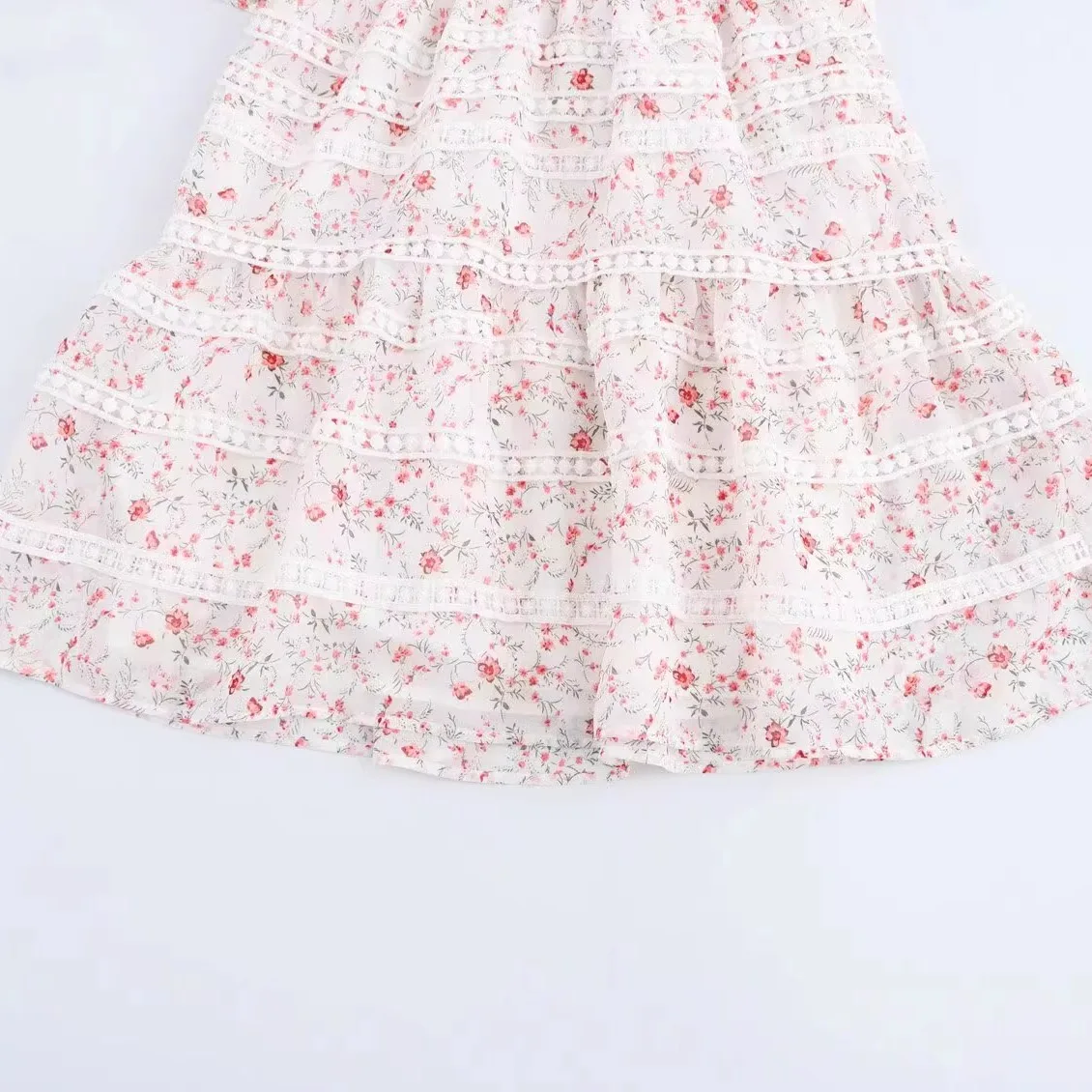 ZAB Faion Kwiatowy Wzór Dr Damski Wiosna Lato Jesień Długi Rękaw Warstwowy Łączony Koronkowy Dr Ele Elegancki