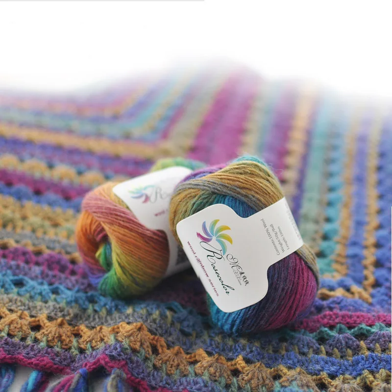 50g/ball Worsted Section-dyed Rainbow Yarn 100% Pure Wool Yarn for DIY Hand Knitting Crochet Shawl Scarf Thread XD003