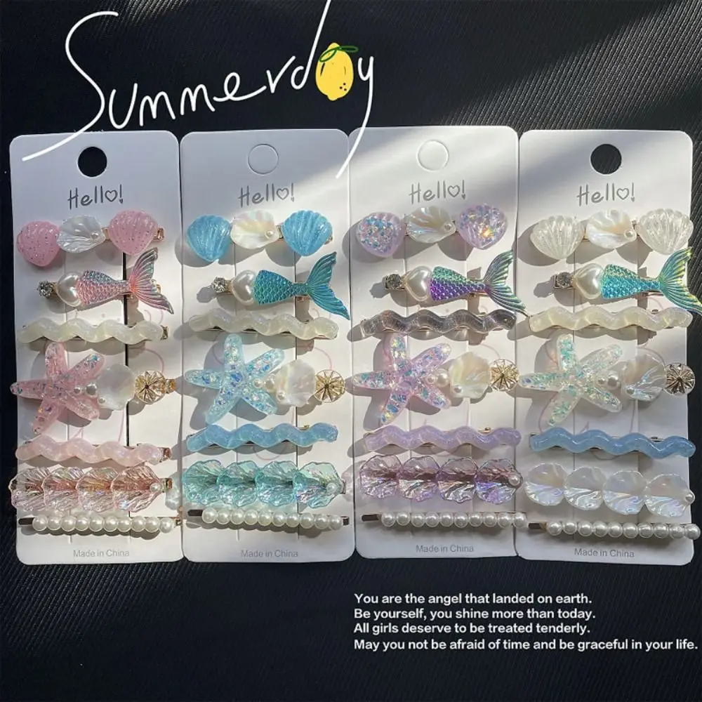 5 stücke Neue Ozean Serie Shell Seestern Haar Clips Perle Rosa Meerjungfrau Haarnadeln Lila Prinzessin Kopfschmuck Haar Zubehör