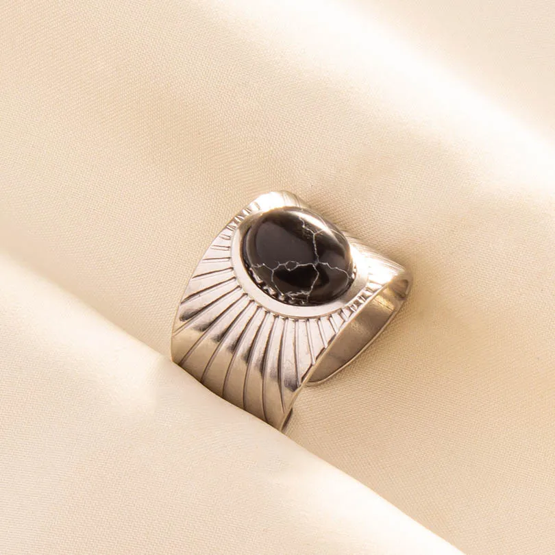 2024 New Vintage Natural Stone Ring for Women Men Silver Color Metal Trendy Geometry Rings Jewelry Water Proof Stainless Steel