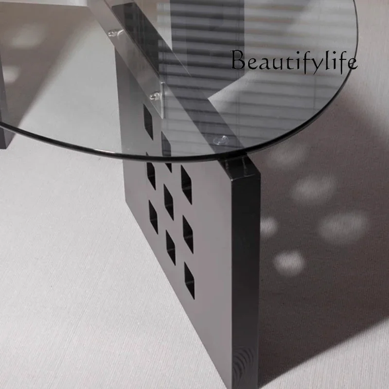 Nordic style solid wood coffee table round special-shaped creative small apartment retro glass tea table stainless steelpara cas
