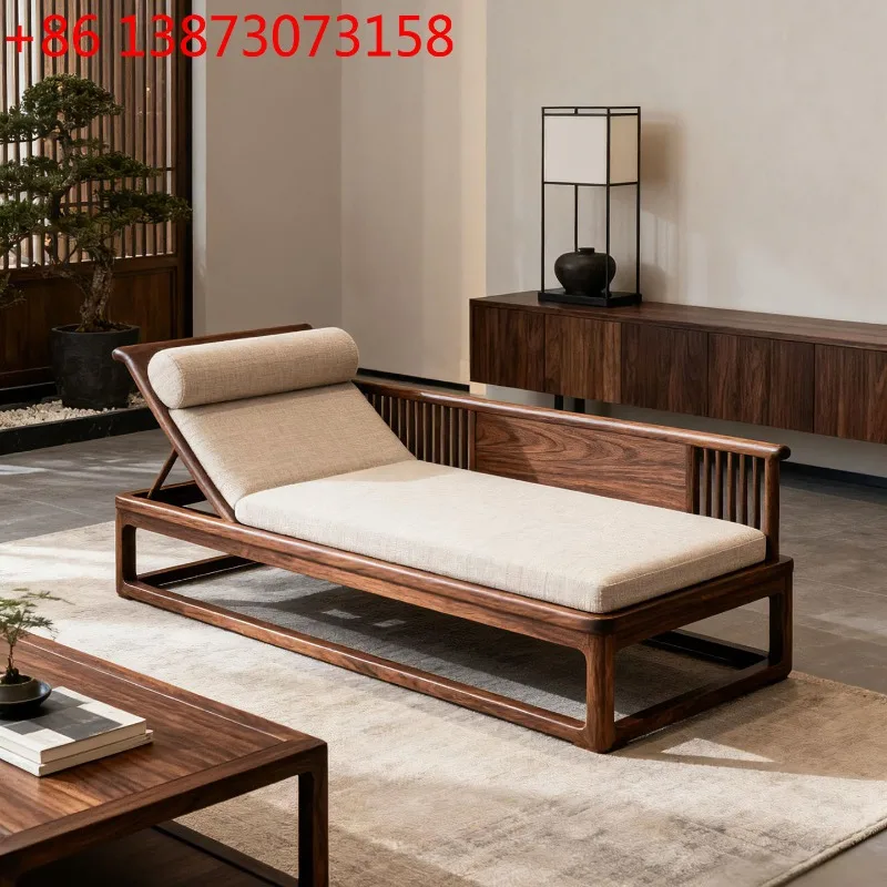New Chinese-style North American black walnut chaise longue Song-style aesthetics minimalist leisure recliner living room solid