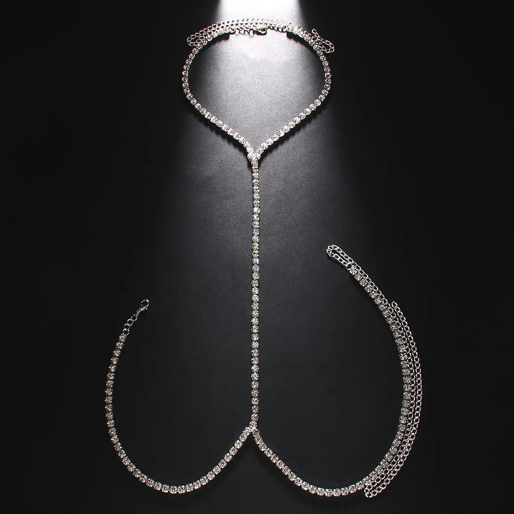 Full Rhinestone Chest Chain Bikini Body Jewelry Sexy Necklace Crystal Harness Cosplay Lingerie Luxury Women Accessory Nightclub