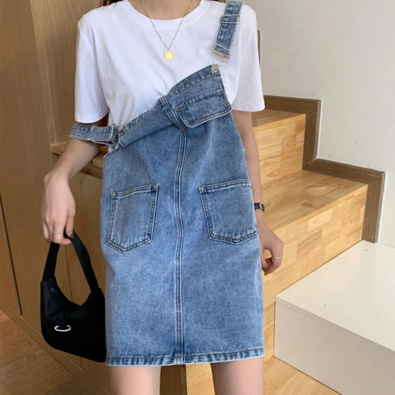 Rimocy Summer Denim Overall Dress for Women 2024 Pockets Sleeveless Jeans Dresses Woman Korean Loose Spaghetti Strap Dress Mujer