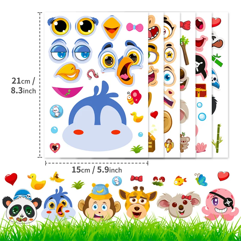 Creative Make Your Own Stickers for Kids 6-24sheets Zoo Animal Cat Dog DIY Changeable Face Sticker Children Puzzle Jigsaw Toys