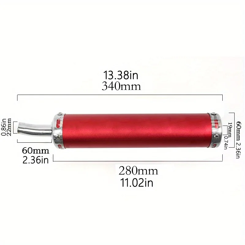 

60x280mm Universal Curved Exhaust Pipe for Motorcycles, ATV & Off-Road Bikes - Aluminum Alloy
