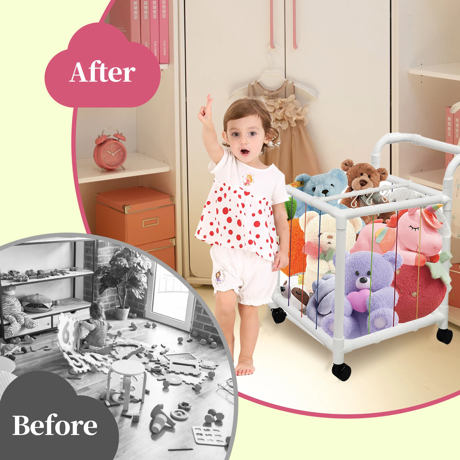 Plush Toy Storage Box Stuffed Animal Storage Stuffed Animal Cage Large Doll Storage Bucket Portability Toy Box for Home Bedroom