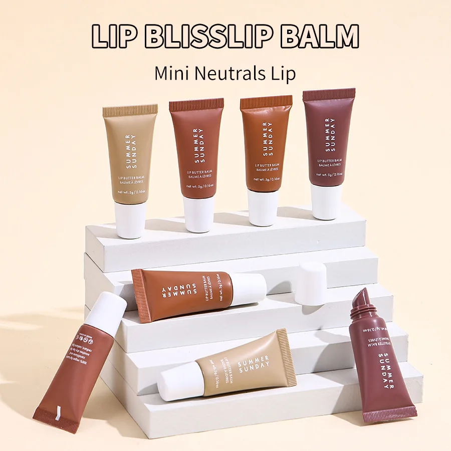4 Pcs Summer Sunday Mini Lip Butter Balm Set Moisturizing Vanilla Beige Brown Sugar Makeup Gift Kit Lipstick Cosmetic Lip Care