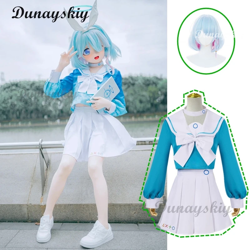 

Blue Archive Arona Game Cosplay Costume Blue JK School Sailor Uniform Wig Headwear Halo Shoes Halloween For Women Girls