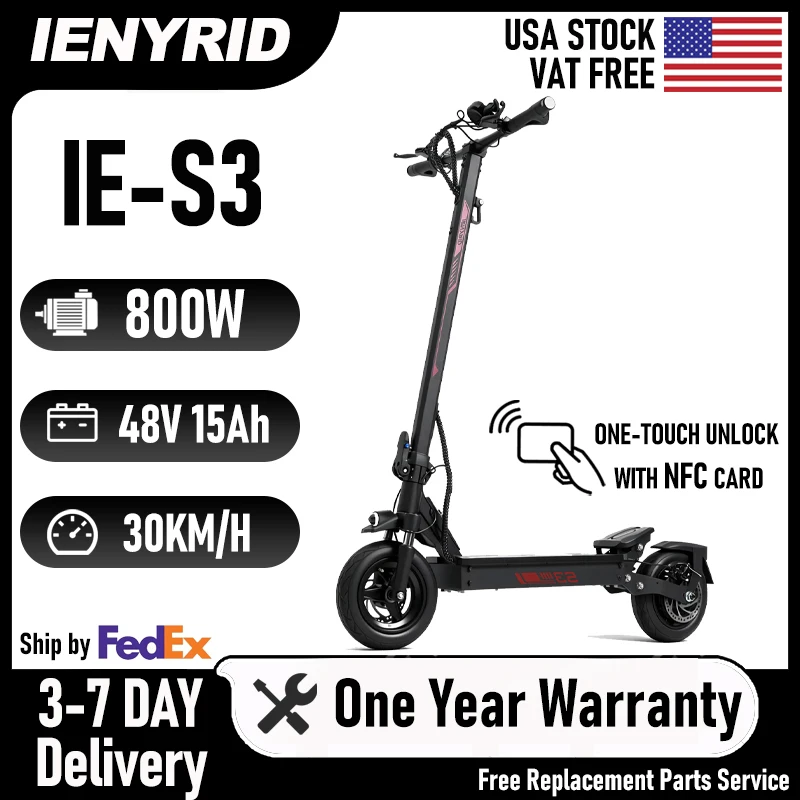 

Электросамокат IENYRID S3, складной, с двигателем 800 Вт, литиевой батареей 48В15Ач, 10-дюймовыми шинами, городской электросамокат для взрослых