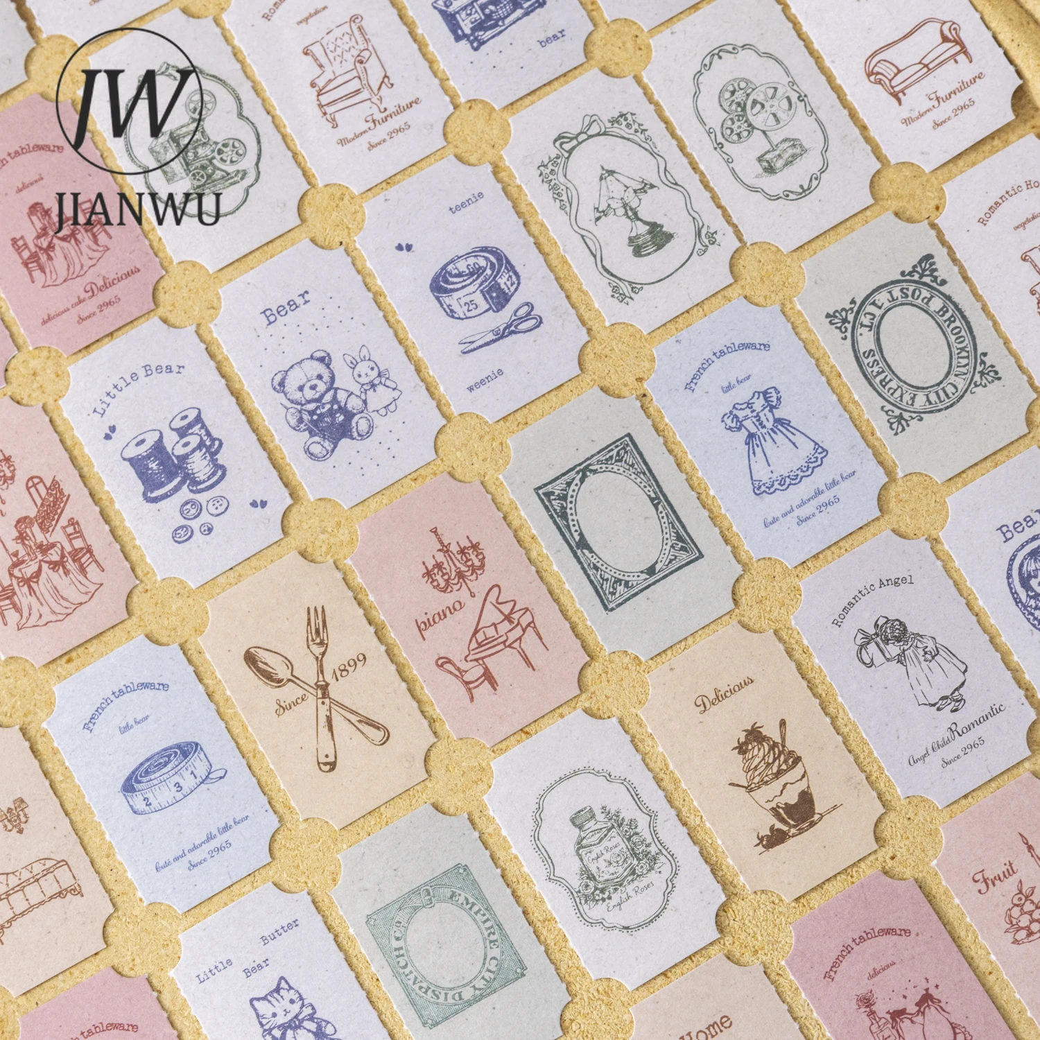 JIANWU Collective Object Label Series Vintage Pattern Tag Landscape Material Collage Sticker Book Creative Journal Stationery