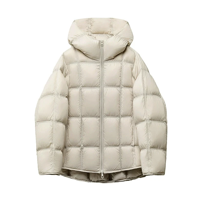 Schinteon feminino luz branca para baixo jaqueta com capuz solto sobre o tamanho casual outono inverno outwear quadrado quente casaco curto 2025 novo