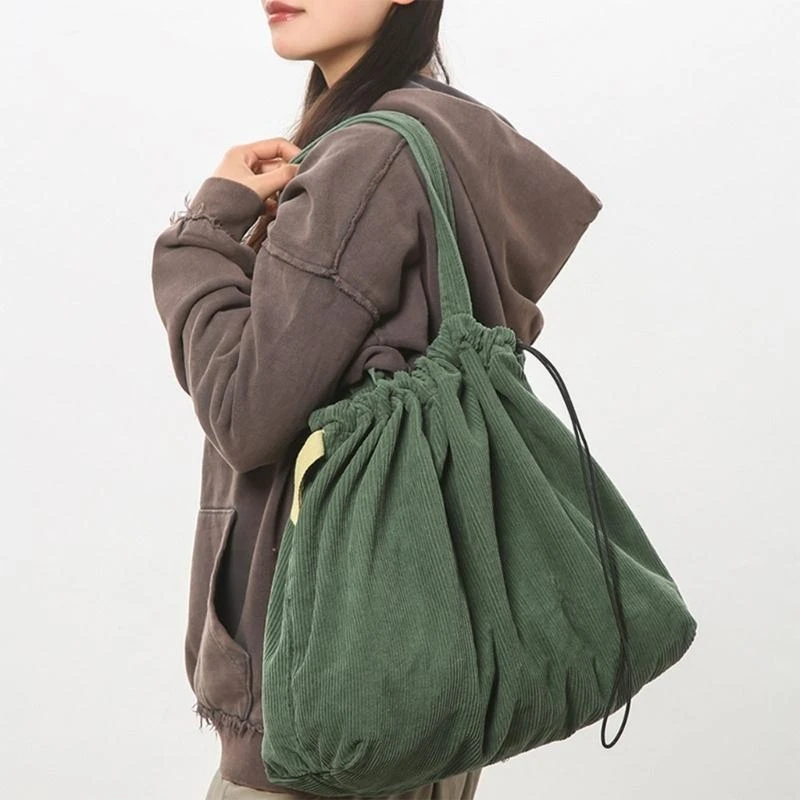 X5XA Spacious Corduroy Shoulder Bag Handbag For Women Combining And Function