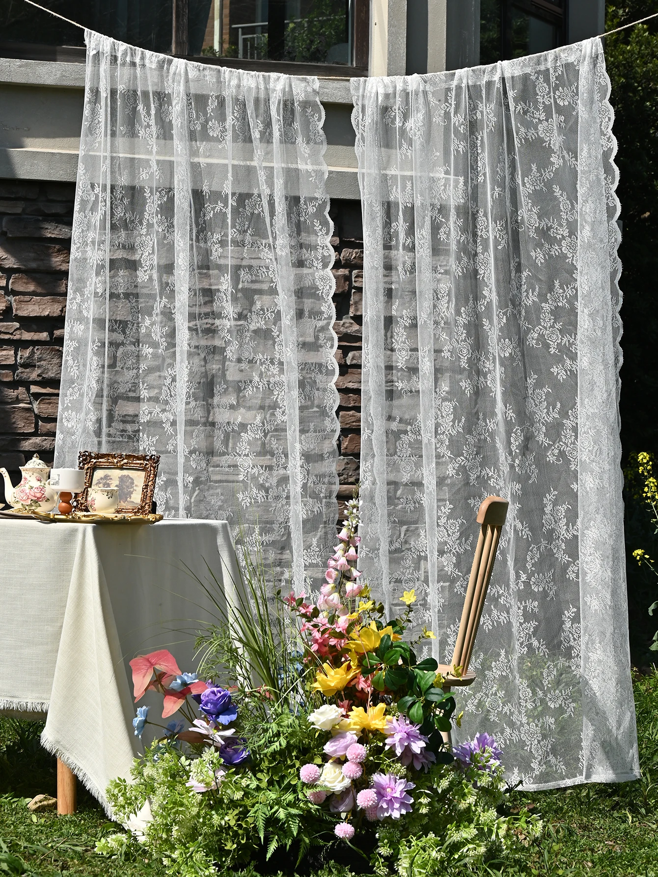 1PC lace German curtain with pole style window screen curtain, suitable for beautifying curtains in living rooms and bedrooms