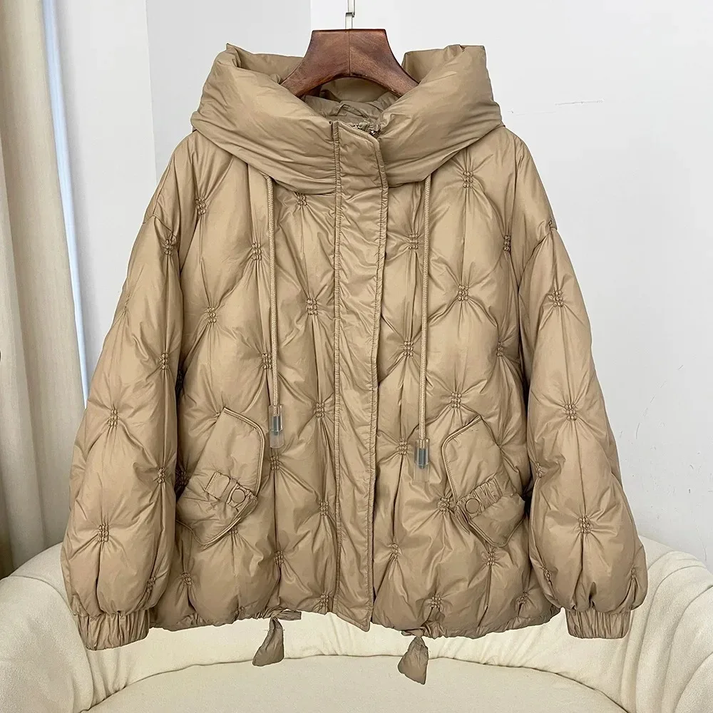 الخريف الشتاء الكورية نمط فضفاض الدافئة مقنعين أسفل سترة المرأة سترة سميكة بطة بيضاء أسفل سترة معطف #2