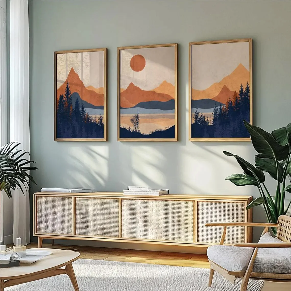 3pcsTerracotta Blue Minimalist Landscape Abstract Wall Art Posters Suitable for Living Room Decoration Canvas Poster Gift