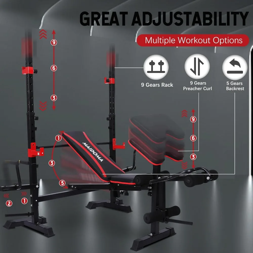 Set panca pesi predicatore Curl, Set panca e Rack Squat, panche da allenamento pieghevoli per la casa, 900LBS, Design 6 in 1