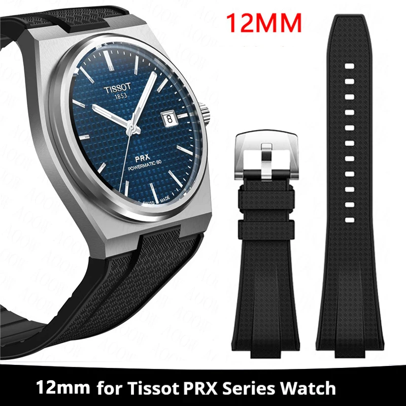 

Silicone Strap for Tissot PRX Series 40mm Quick Release Stainless Steel Buckle Men Waterproof Replace Bracelet Watch Band 12mm