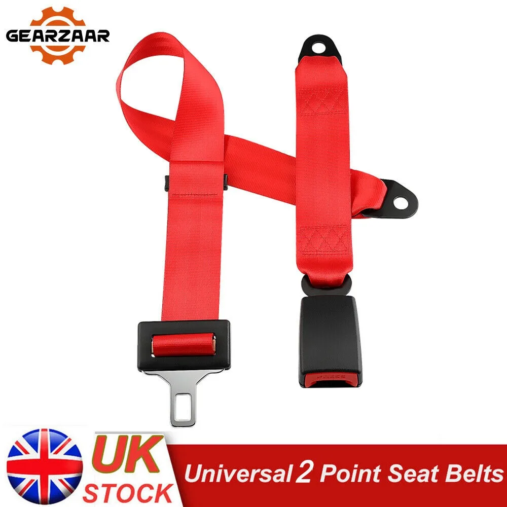 Red 2 Point Adjustable Safety Car Seat Belt Harness Lap Strap -UK Manufactured