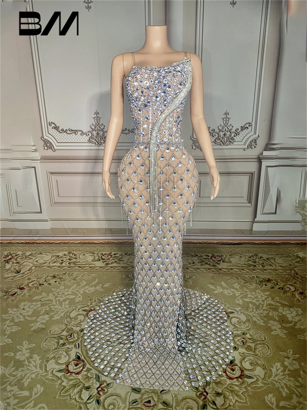 Real Images Rhinestone Mermaid Prom Dresses Sleeveless Beaded Evening Dress Vestidos De Soriee Sexy Women Wedding Party Gown