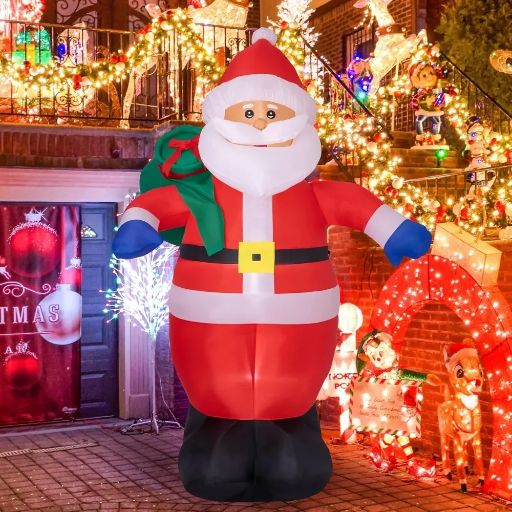 

8 FT Christmas Inflatable Santa Outdoor Decorations Santa Claus with Green Gift Bag Blow Up Yard Christmas Decor -in LED Lights