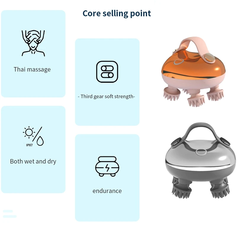 เครื่องนวดหนังศีรษะไฟฟ้าแบบชาร์จไฟได้หัวนวดหนังศีรษะความเครียดผ่อนคลายกันน้ํามือถือผม Scalp Scratcher ติดตั้งง่าย