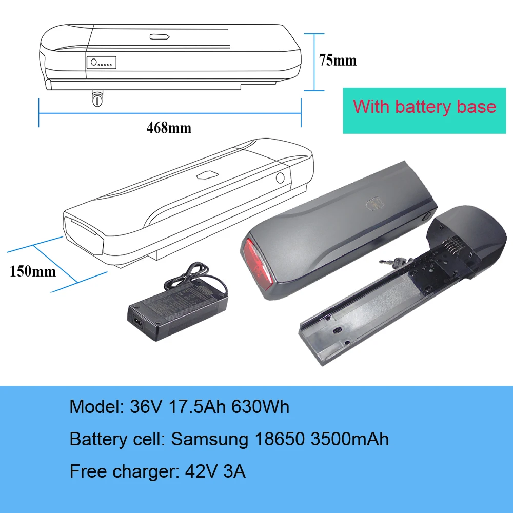 Joycube JCEB360 Achterdrager 36V 13Ah 18Ah 20Ah Lithium-ion batterij voor vervangende Phylion XH370-13J Wall-ES elektrische fiets