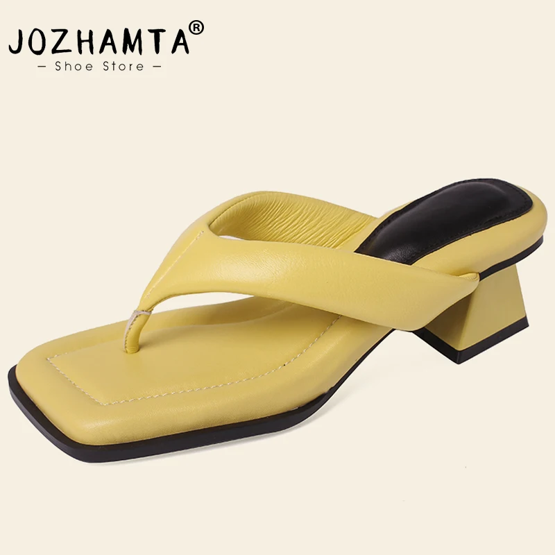 JOZHAMTA Size 33-40 Women Sandals Summer 2023 Fashion High Heels Shoes For Women Flip Flops Real Leather Slippers Luxury Slides