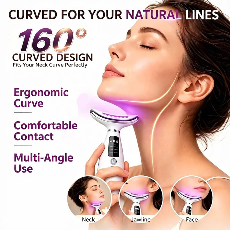 Portable 7 Colors LED Light Therapy Face Neck Massager 3 Gears Adjustable Gentle Vibration Anti Wrinkle Skin Tightening Lifting