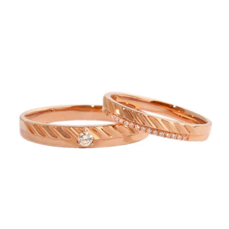 AZS Handcrafted Custom Designer Threaded Rose Gold-Plated Silver Rings with Lab-Grown Diamonds - Valentine, Wedding rings