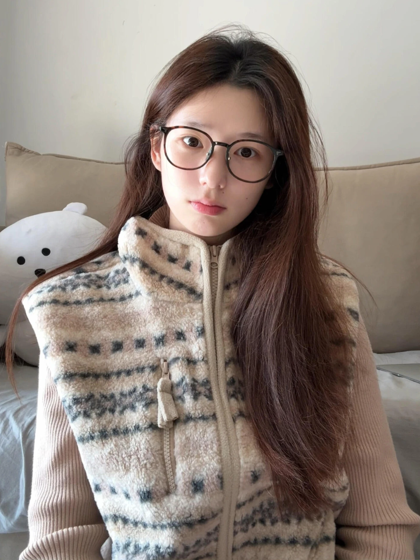 Chaleco de piel de cordero con cierre de cremallera para mujer, prendas de vestir exteriores Fair Isle Stripes, Top coreano que combina con todo