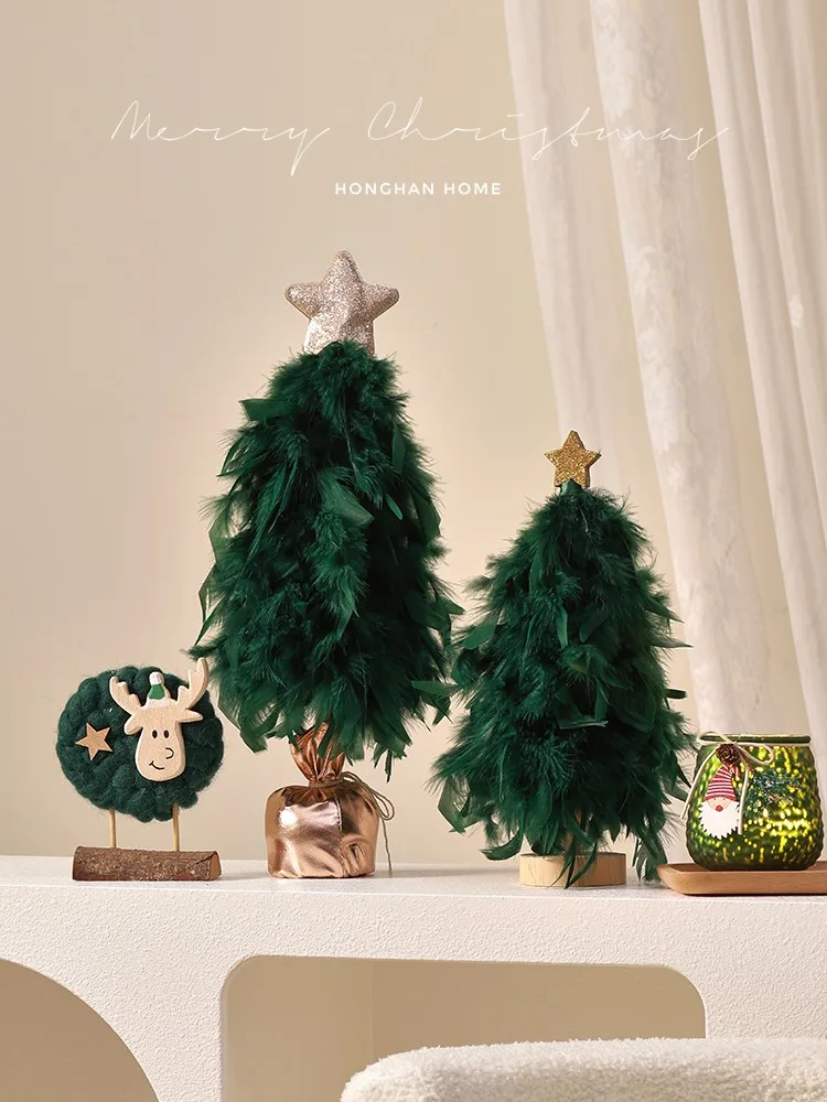 

Dark Green Feather Christmas Tree Creative Desktop Christmas Tree Ornaments Party Holiday Decorative Window Scene Layout Props