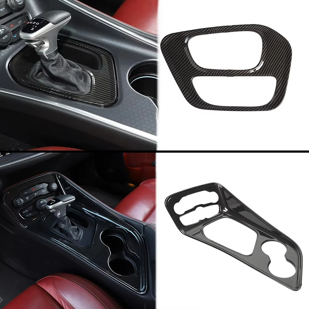 Carbon Fiber Look Car Center Console Gear Shift Panel Decoration Cover Stickers Trim For Dodge Challenger 2015-2022 Interior