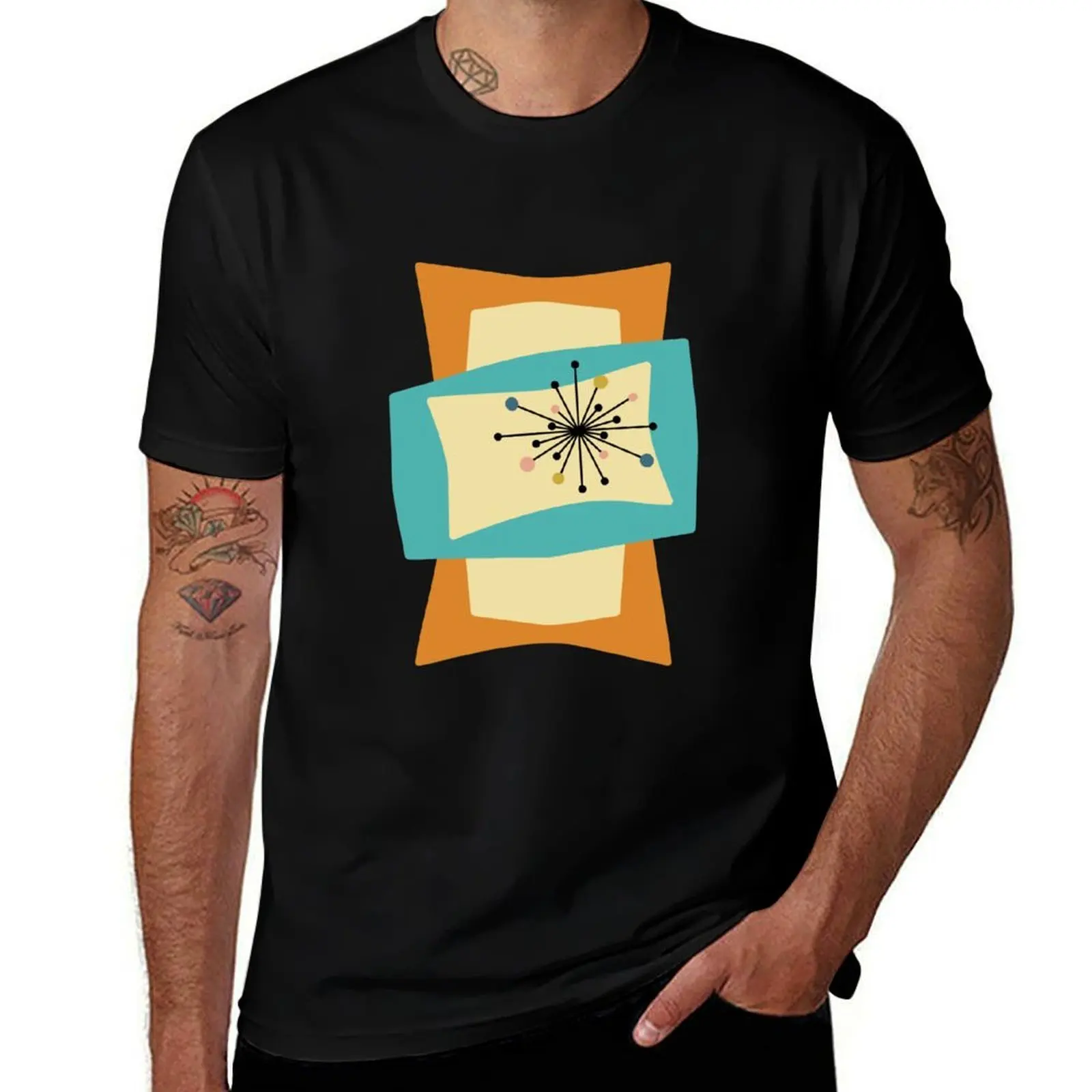 Funky Orange Turquoise Mid Century Rectangles T-Shirt Festival Party Tee Top