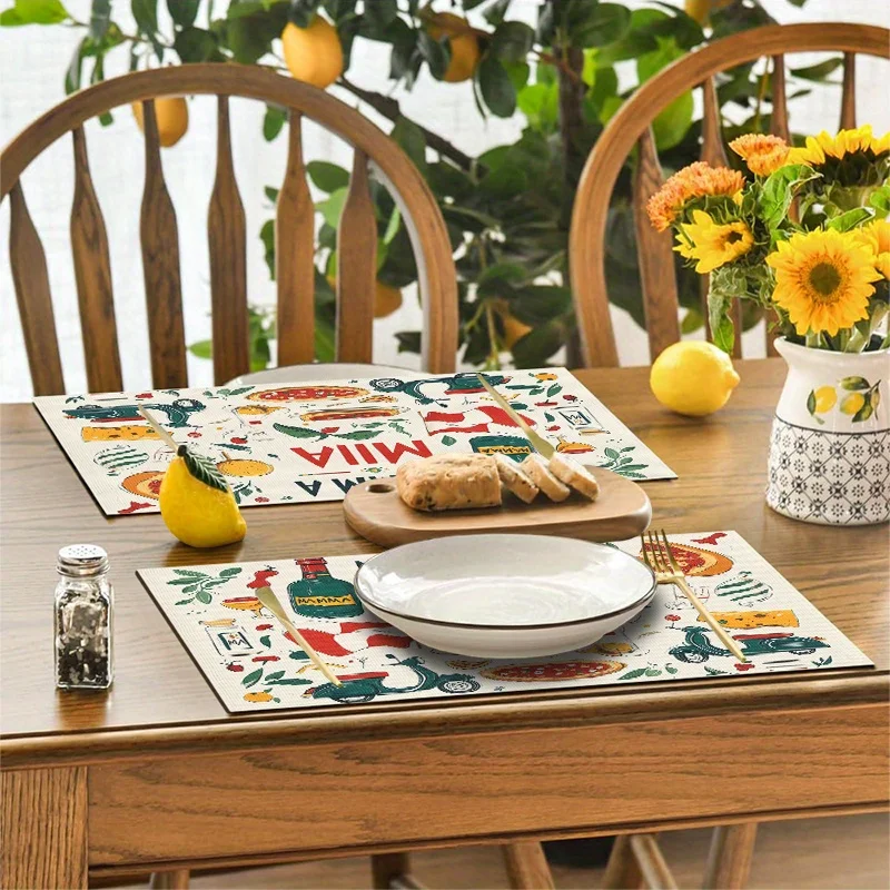 Set of 4 Placemats Featuring Italian Style Design, Measuring 30.48X45.72 cm, Suitable for Kitchen And Dining Room Decor