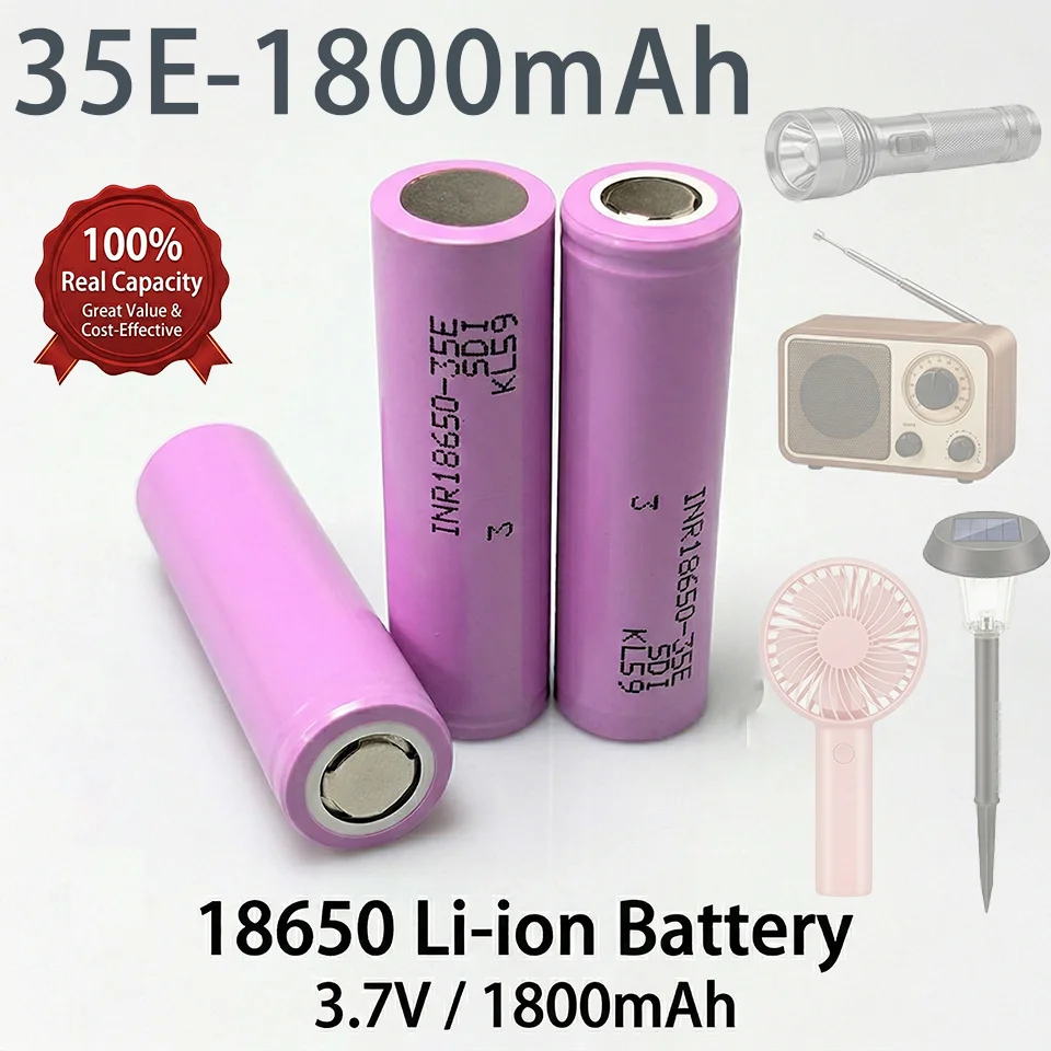 

Replacement For INR18650 35E 18650 Battery 3.7V Cost-Effective 1800mAh 25A discharge Standard Cell For Fan Flashlight