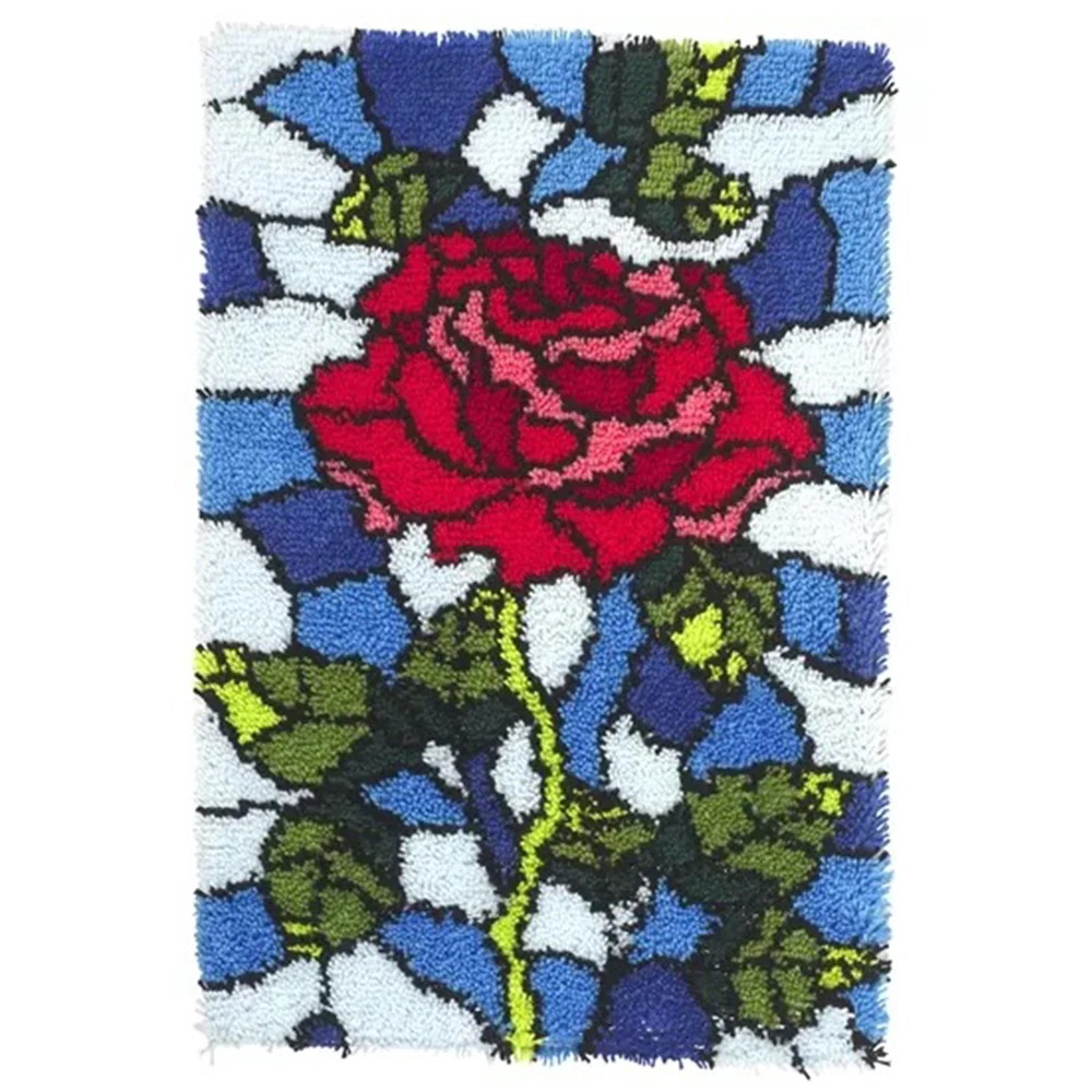 

Latch hook rug kits with Preprinted Canvas Pattern Rose Carpet embroidery set Unfinished Crocheting Yarn Mat for adult Tapestry