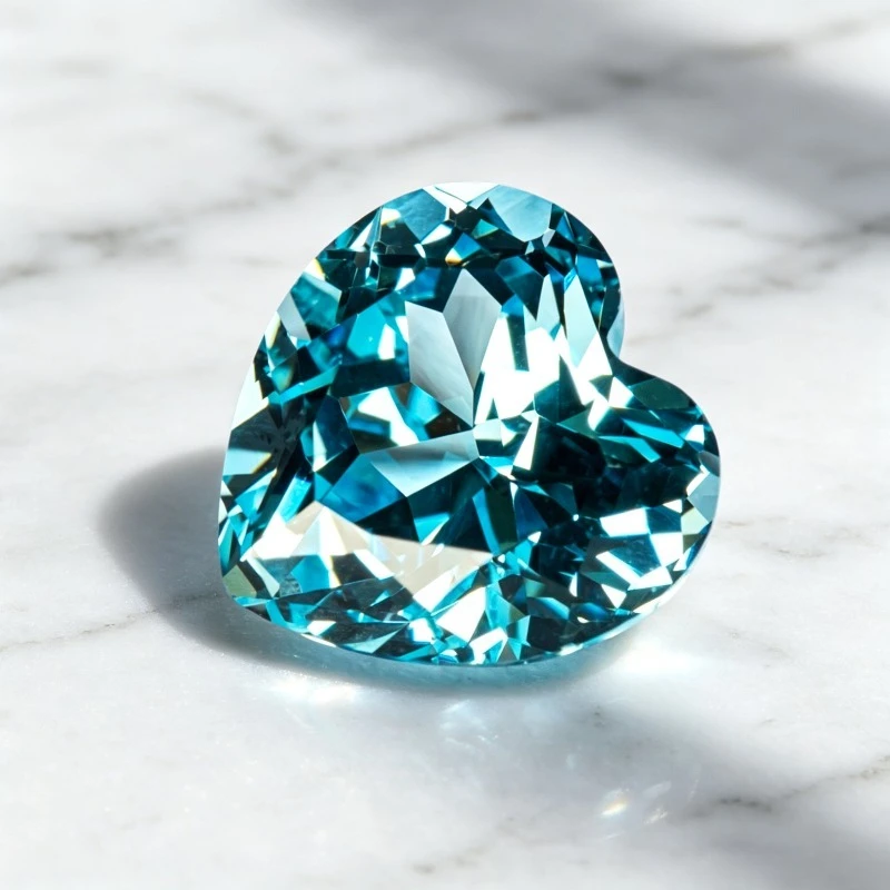 Hochwertige Labor-Saphir-Herzform in Aquamarin-Farbe, Edelstein-Anhänger für DIY-Schmuck, Ringe und Ohrringe, mit wählbarem Zertifikat – Detail 3