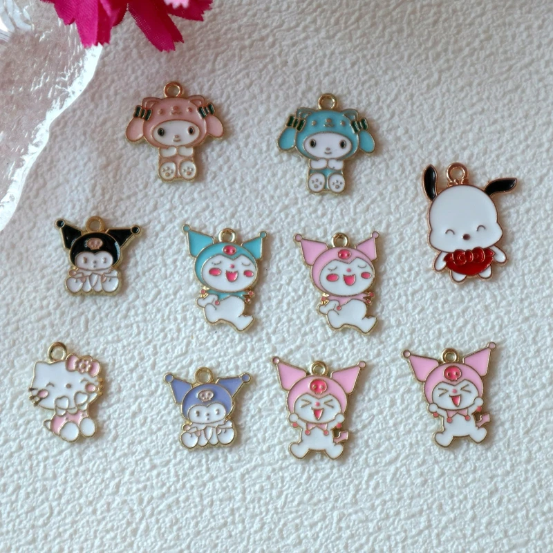 10 sztuk Kawaii Anime Sanrio Hello Kitty metalowy wisiorek emalia stop Charms naszyjnik DIY bransoletka brelok biżuteria dekoracyjna Dangle2