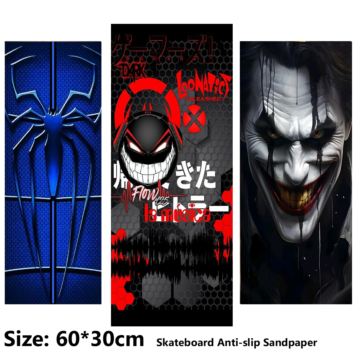 Electric Scooter Anti-slip Sticker Sandpaper Skateboard GripTape Sheet 60*30cm Interesting Spider With Fangs Pattern