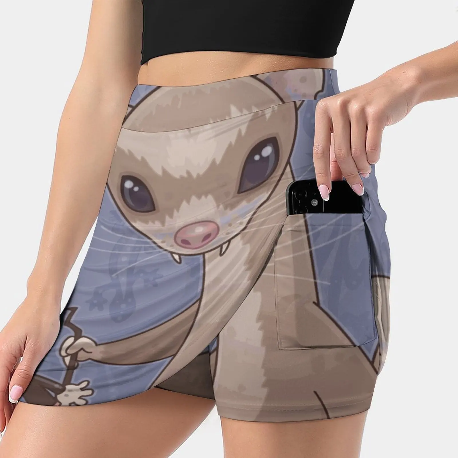 Fizzy The Ferret New Women Skirts Double-Layer Printed Short Dress Mini Sport Skirt Pet Animal Cute Cartoon Skull Mouse Ferret